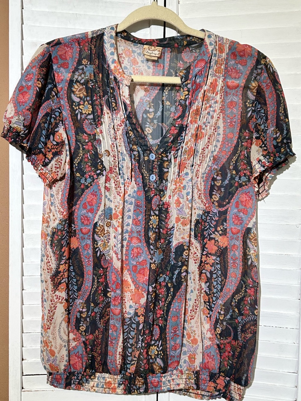 Day trip Size XL Boho semi sheer chiffon vneck blouse top The Buckle BKE